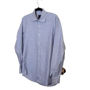 DAVID DONAHUE Dress Shirt Checked Plaid Blue Purple White sz L